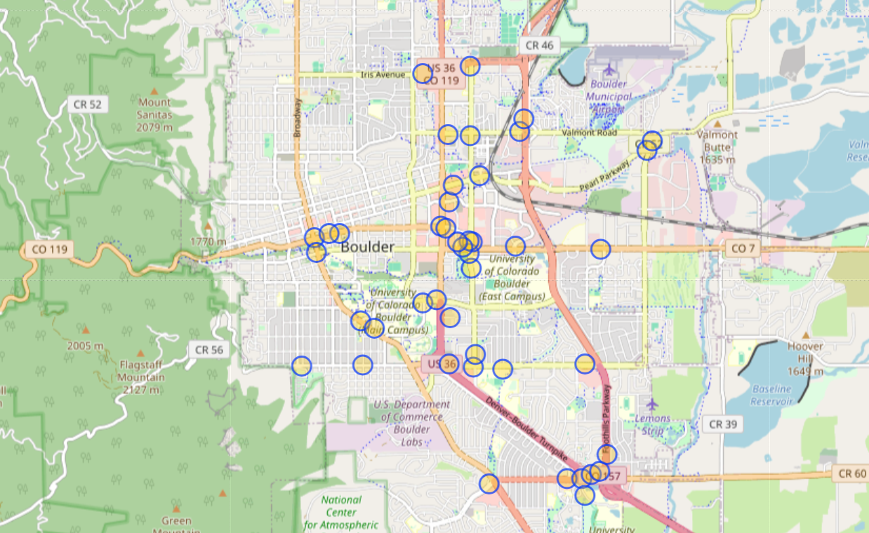 Map of Flock cameras in Boulder