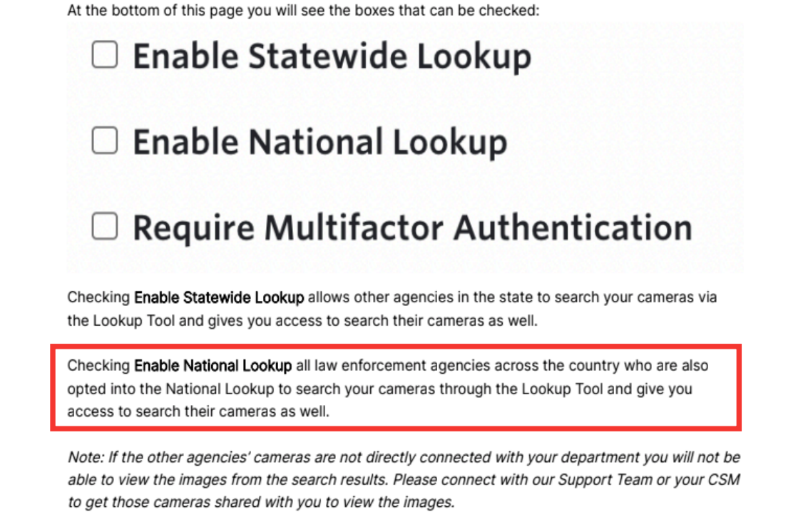 Flock's manual showing the national network checkbox